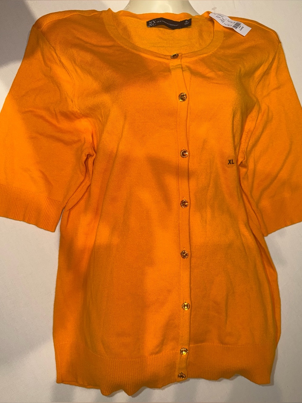 New York & Company Bright Orange Short Sleeve Button Cardigan